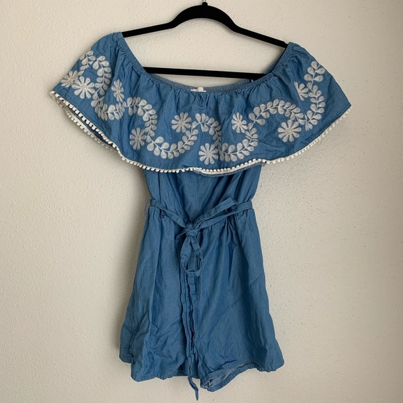 Sugar+Lips chambray embroidered romper S - Picture 1 of 7